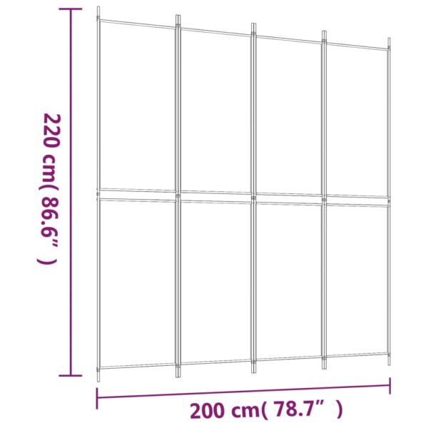 vidaXL 4-Panel Room Divider White 78.7"x86.6" Fabric - Image 8