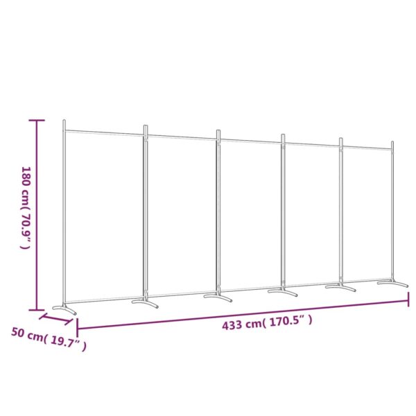 vidaXL 5-Panel Room Divider White 170.5"x70.9" Fabric - Image 8