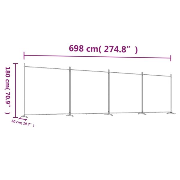 vidaXL 4-Panel Room Divider White 274.8"x70.9" Fabric - Image 8