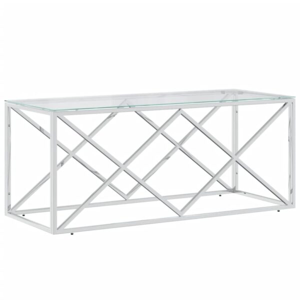 vidaXL Coffee Table 43.3"x17.7"x17.7" Stainless Steel and Glass - Image 2