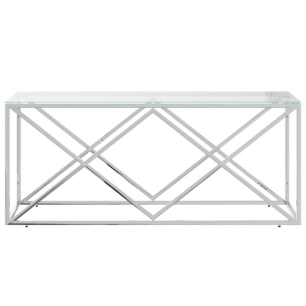 vidaXL Coffee Table 43.3"x17.7"x17.7" Stainless Steel and Glass - Image 3