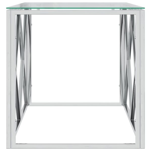 vidaXL Coffee Table 43.3"x17.7"x17.7" Stainless Steel and Glass - Image 4