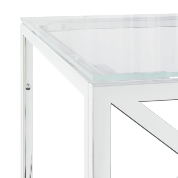 vidaXL Coffee Table 43.3"x17.7"x17.7" Stainless Steel and Glass - Image 5