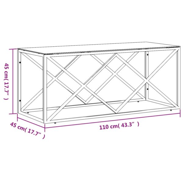 vidaXL Coffee Table 43.3"x17.7"x17.7" Stainless Steel and Glass - Image 6