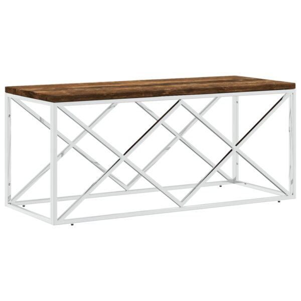 vidaXL Coffee Table Stainless Steel and Solid Wood Reclaimed - Image 2