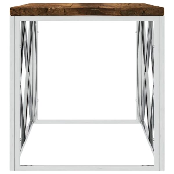 vidaXL Coffee Table Stainless Steel and Solid Wood Reclaimed - Image 4