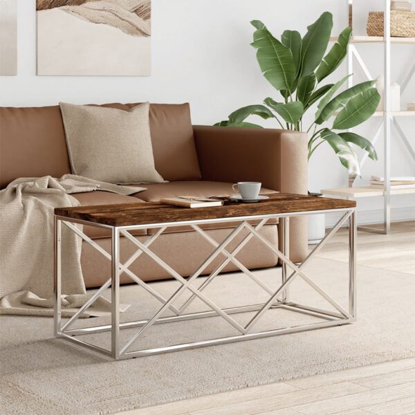 vidaXL Coffee Table Stainless Steel and Solid Wood Reclaimed