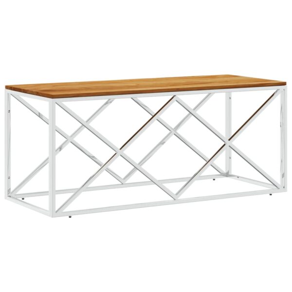 vidaXL Coffee Table Stainless Steel and Solid Wood Acacia - Image 2