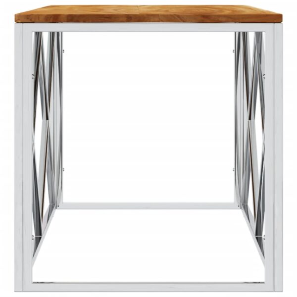 vidaXL Coffee Table Stainless Steel and Solid Wood Acacia - Image 4