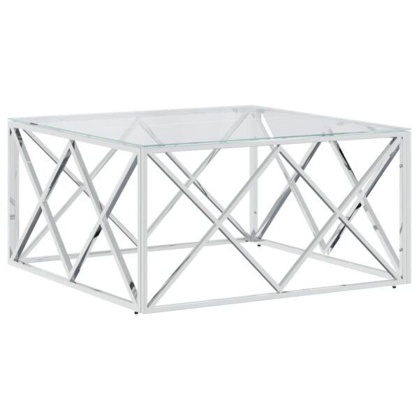 vidaXL Coffee Table 31.5"x31.5"x15.7" Stainless Steel and Glass - Image 2