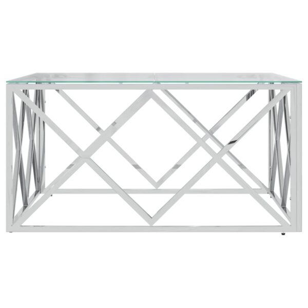 vidaXL Coffee Table 31.5"x31.5"x15.7" Stainless Steel and Glass - Image 3