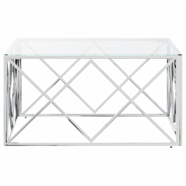 vidaXL Coffee Table 31.5"x31.5"x15.7" Stainless Steel and Glass - Image 4