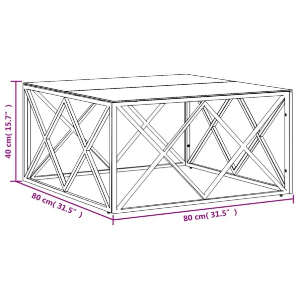 vidaXL Coffee Table 31.5"x31.5"x15.7" Stainless Steel and Glass - Image 6