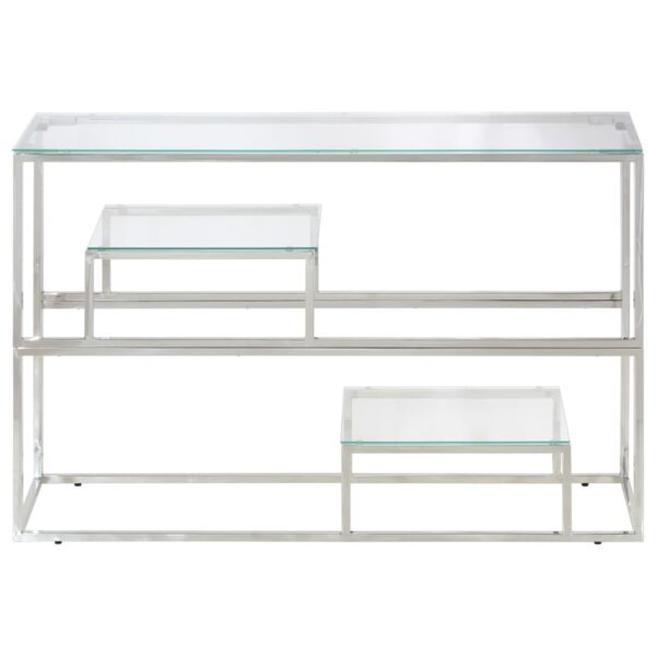 vidaXL Console Table Silver Stainless Steel and Tempered Glass - Image 3