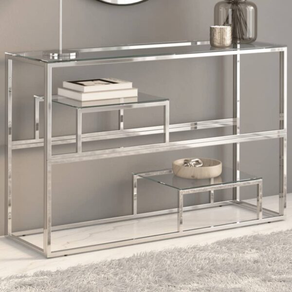 vidaXL Console Table Silver Stainless Steel and Tempered Glass