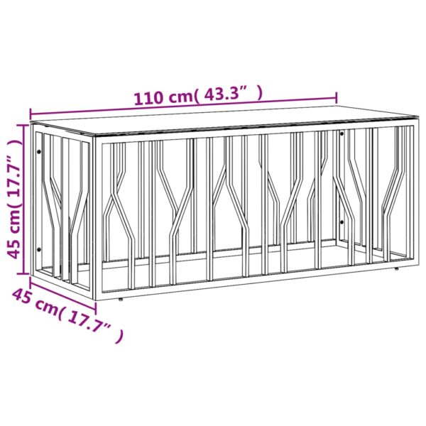 vidaXL Coffee Table 43.3"x17.7"x17.7" Stainless Steel and Glass - Image 6