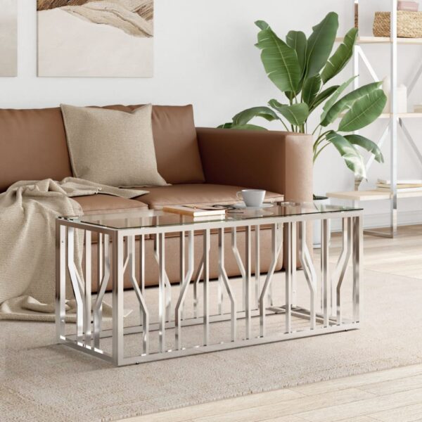 vidaXL Coffee Table 43.3"x17.7"x17.7" Stainless Steel and Glass