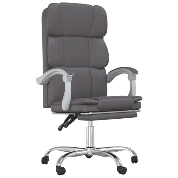 vidaXL Reclining Office Chair Gray Faux Leather - Image 2