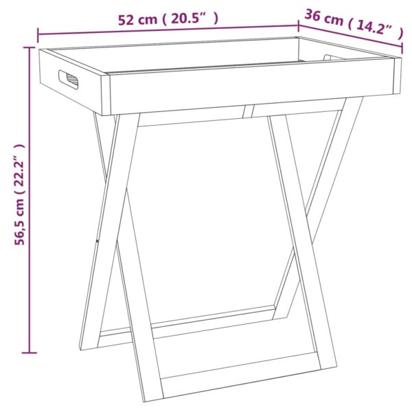 vidaXL Folding Tray Table 20.5"x14.2"x22.2" Solid Wood Walnut - Image 6