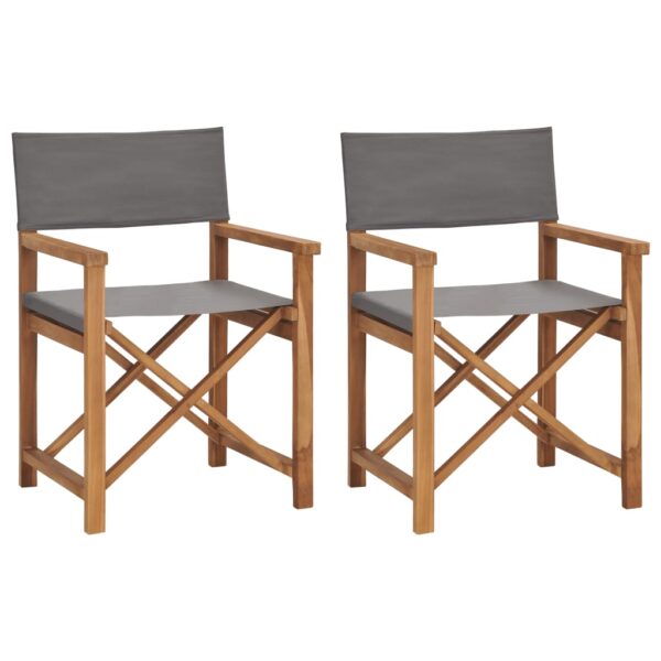 vidaXL Director's Chairs 2 pcs Solid Teak Wood Gray - Image 2