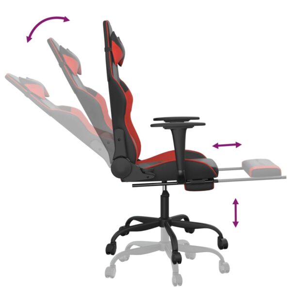 vidaXL Gaming Chair with Footrest Black and Red Faux Leather - Image 7