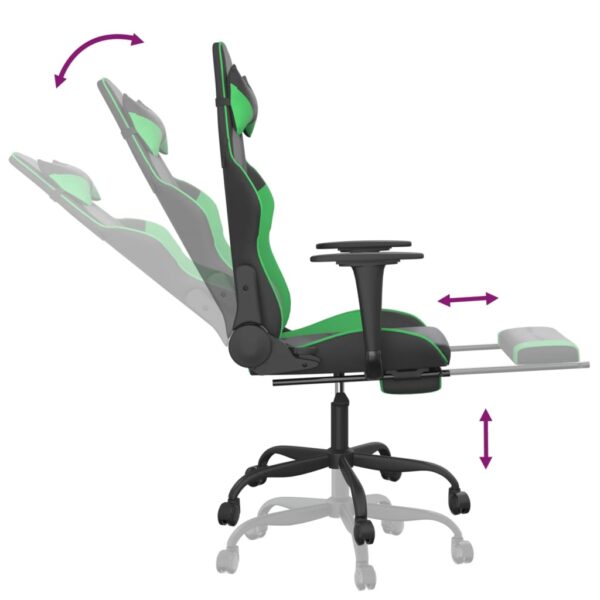 vidaXL Gaming Chair with Footrest Black and Green Faux Leather - Image 7