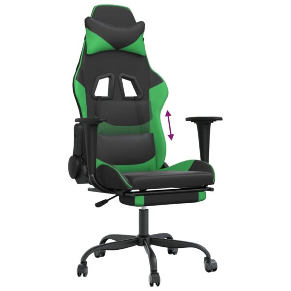 vidaXL Gaming Chair with Footrest Black and Green Faux Leather - Image 8