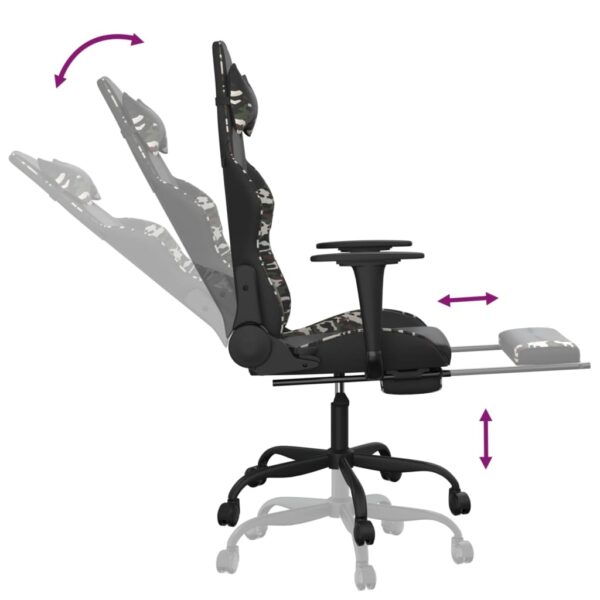 vidaXL Gaming Chair with Footrest Black and Camouflage Faux Leather - Image 7