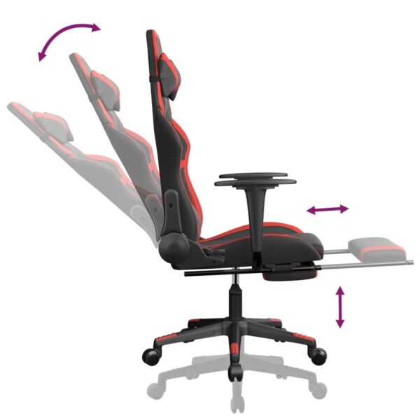 vidaXL Gaming Chair with Footrest Black and Red Faux Leather - Image 7