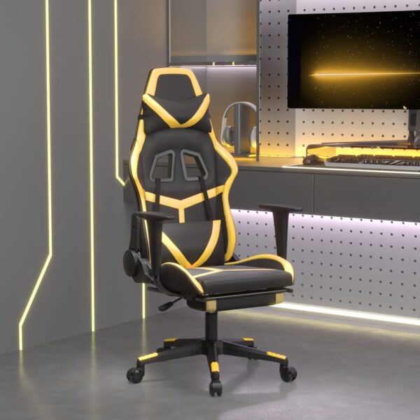 vidaXL Gaming Chair with Footrest Black and Gold Faux Leather