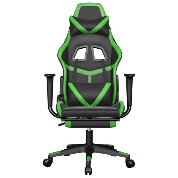 vidaXL Gaming Chair with Footrest Black and Green Faux Leather - Image 3