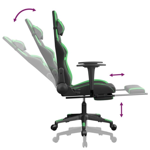 vidaXL Gaming Chair with Footrest Black and Green Faux Leather - Image 7