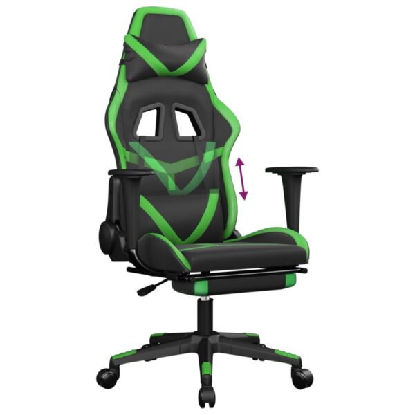 vidaXL Gaming Chair with Footrest Black and Green Faux Leather - Image 8