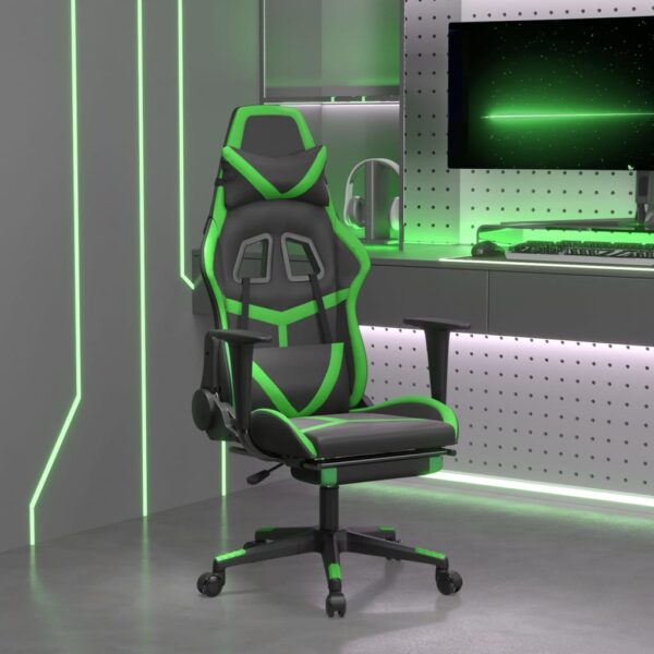 vidaXL Gaming Chair with Footrest Black and Green Faux Leather