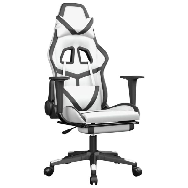 vidaXL Gaming Chair with Footrest White and Black Faux Leather - Image 2