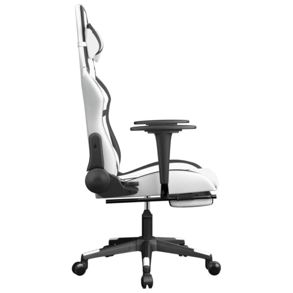 vidaXL Gaming Chair with Footrest White and Black Faux Leather - Image 4