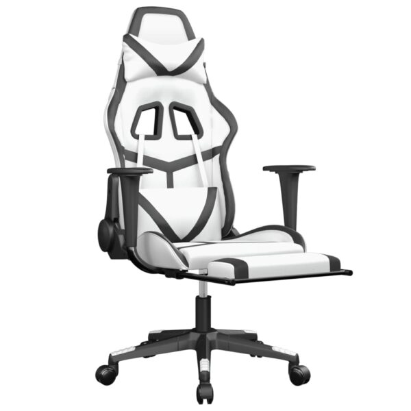 vidaXL Gaming Chair with Footrest White and Black Faux Leather - Image 6