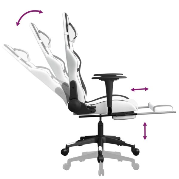 vidaXL Gaming Chair with Footrest White and Black Faux Leather - Image 7