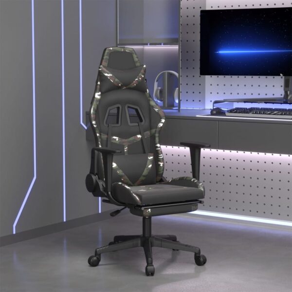 vidaXL Gaming Chair with Footrest Black and Camouflage Faux Leather