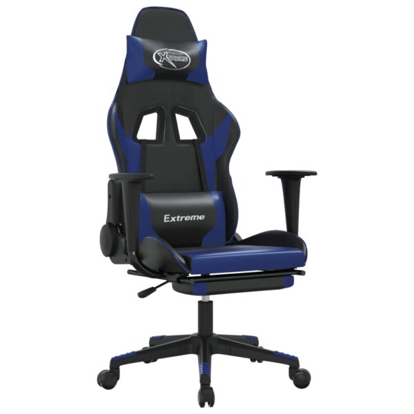 vidaXL Gaming Chair with Footrest Black and Blue Faux Leather - Image 2