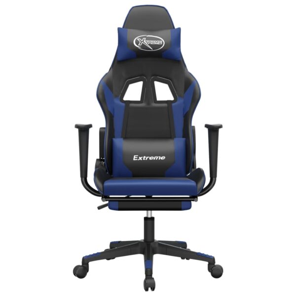 vidaXL Gaming Chair with Footrest Black and Blue Faux Leather - Image 3