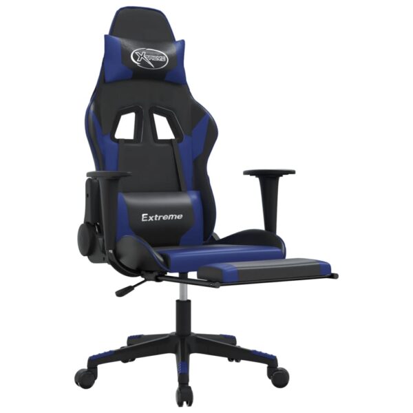 vidaXL Gaming Chair with Footrest Black and Blue Faux Leather - Image 6