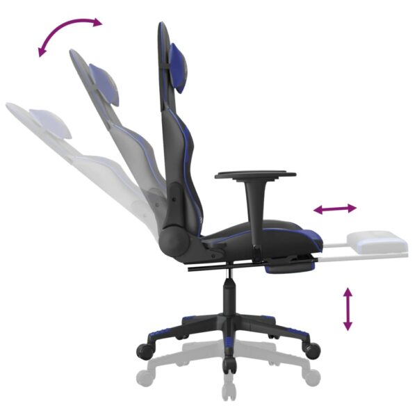 vidaXL Gaming Chair with Footrest Black and Blue Faux Leather - Image 7