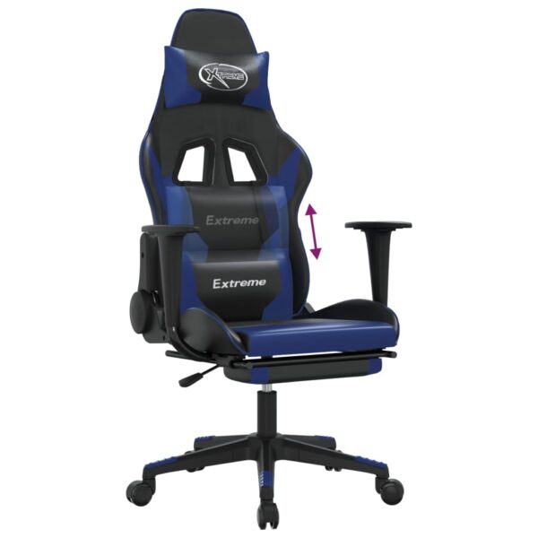 vidaXL Gaming Chair with Footrest Black and Blue Faux Leather - Image 8