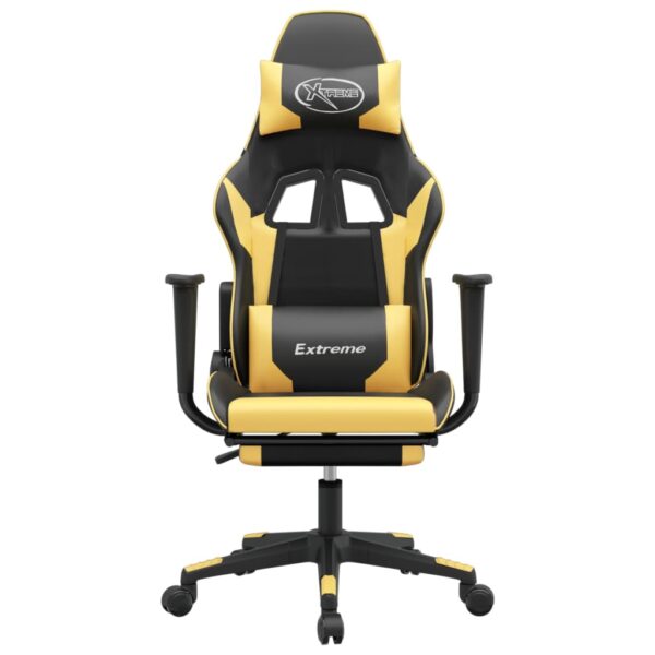 vidaXL Gaming Chair with Footrest Black and Gold Faux Leather - Image 3