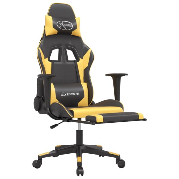 vidaXL Gaming Chair with Footrest Black and Gold Faux Leather - Image 6