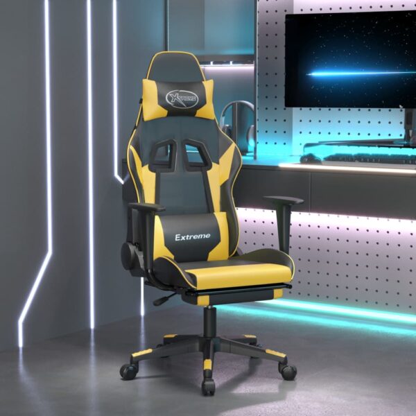 vidaXL Gaming Chair with Footrest Black and Gold Faux Leather