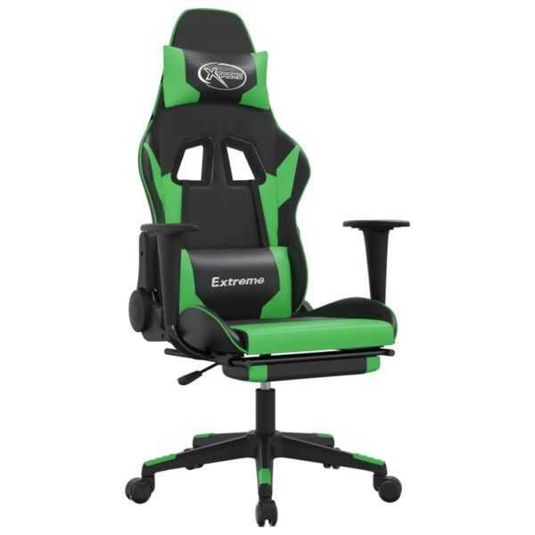 vidaXL Gaming Chair with Footrest Black and Green Faux Leather - Image 2