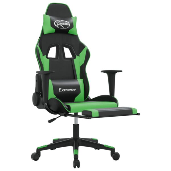 vidaXL Gaming Chair with Footrest Black and Green Faux Leather - Image 6