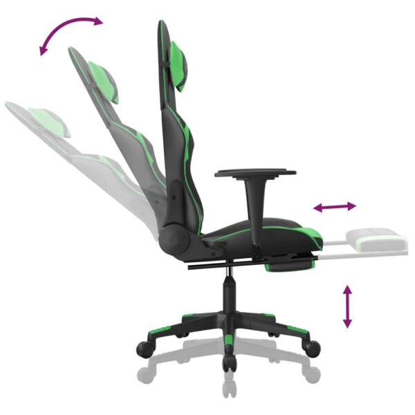 vidaXL Gaming Chair with Footrest Black and Green Faux Leather - Image 7